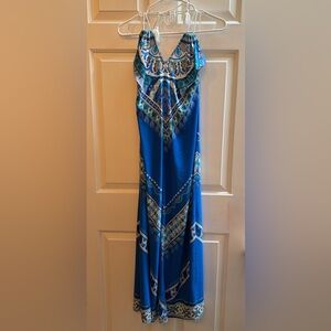 ALTAR'D STATE Blue White Green Maxi Rope Halter Dress size Small